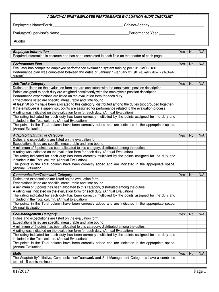 Fillable Online personnel ky Final Evaluation Audit Checklist personnel ky Fax Email Print