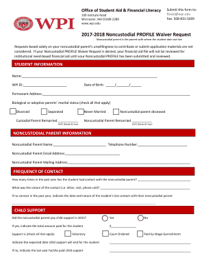 2017-2018 Noncustodial PROFILE Waiver Request - wpi.edu
