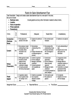 Rubric for Salon Advertisement Flyer. Human Services - cte sfasu