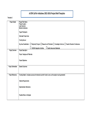 AsTEN Call for Initiatives 2015-2016 Project Brief Template