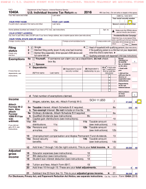 Fillable Online 2016 Form 1040A. U.S. Individual Income Tax Return Fax Email Print - pdfFiller
