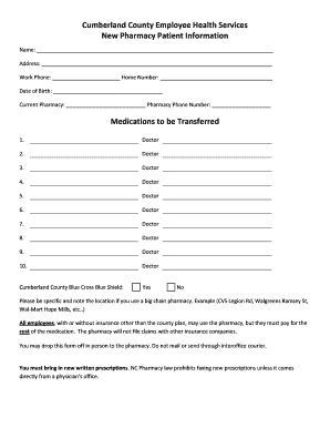 New Pharmacy Patient Information Form - Cumberland County - co cumberland nc