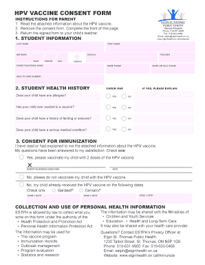 human papillomavirus vaccine consent form)