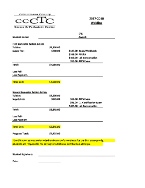 Program Cost Worksheet-Welding