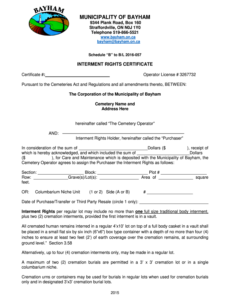 certificate of interment rights Preview on Page 1