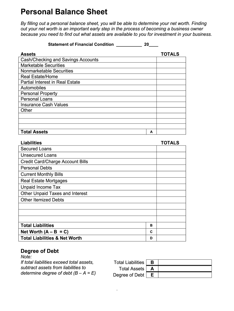 Personal Balance Sheet Template Fill And Sign Printable Template 