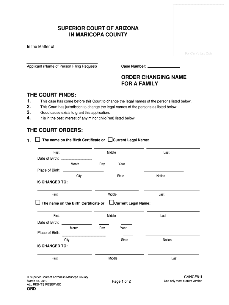 Fillable Online Free Arizona Legal Name Change Application Form