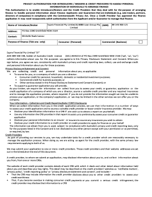 Privacy Authorisation for Finance Brokers and Credit Providers