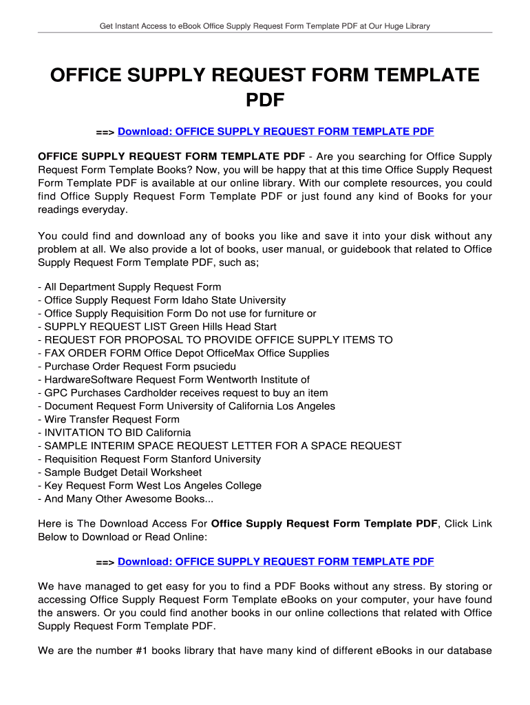 Fillable Online jansbooks OFFICE SUPPLY REQUEST FORM TEMPLATE OFFICE