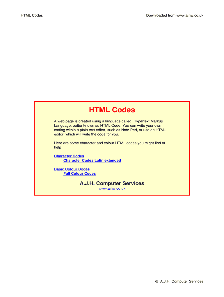 Fillable Online HTML Codes Fax Email Print - pdfFiller