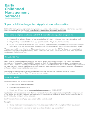 Access the 3 year old kindergarten enrolment application form - ecms org