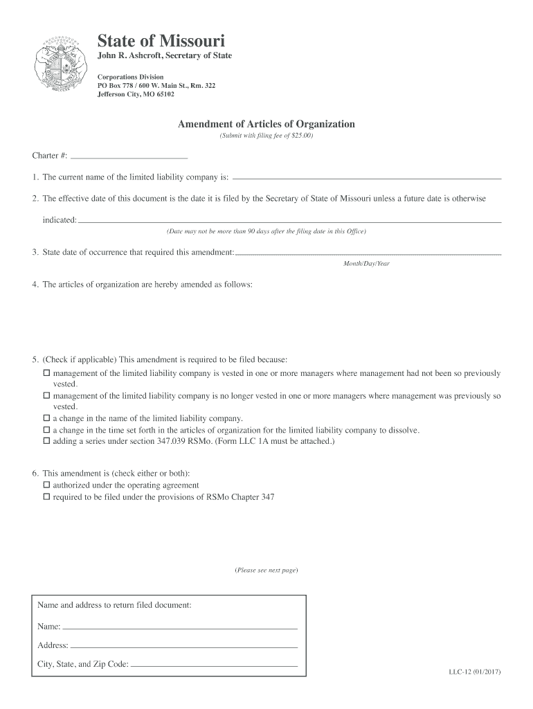 Form llc 12 missouri Fill out & sign online DocHub