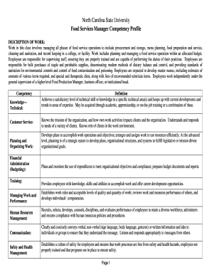 Food Services Manager Competency Profile