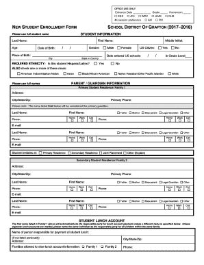 New Student Enrollment Form 2017-18 - Grafton School District