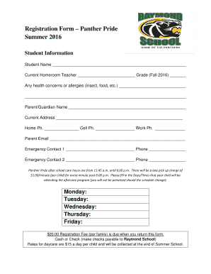 Registration Form Panther Pride Summer 2016 - Raymond ... - raymond k12 wi