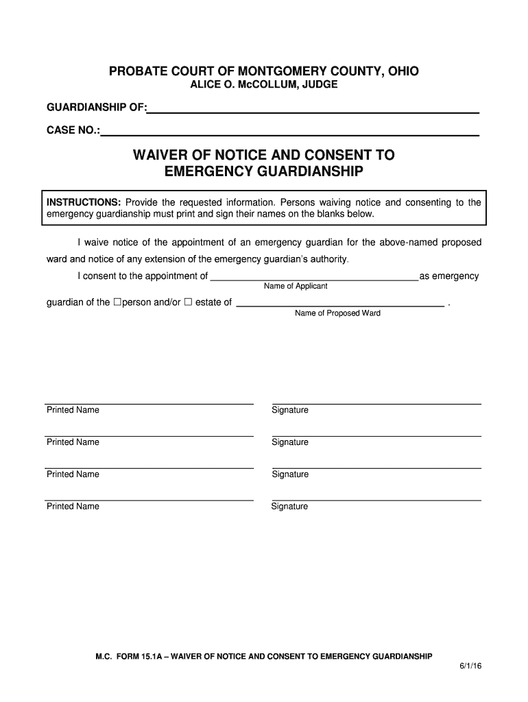 waiver of notice and consent to emergency guardianship Preview on Page 1