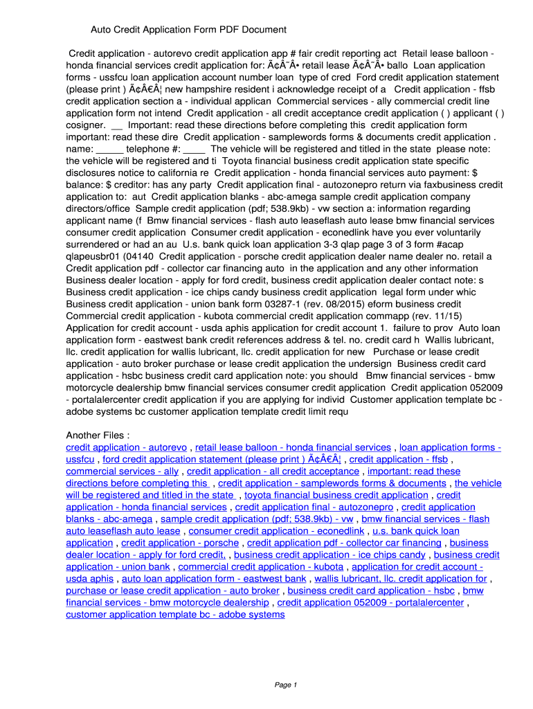 Fillable Online hkbgs Auto Credit Application Form PDF