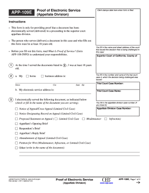 App-109e proof of electronic service (appellate division). editable and saveable california judicial council forms