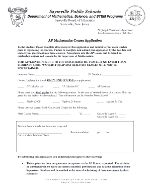 AP Mathematics Application - Sayreville Public Schools