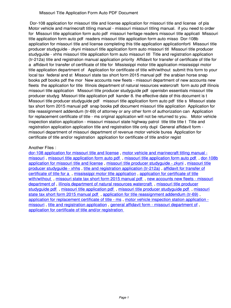 Fillable Online vadrv Missouri Title Application Form Auto PDF ...