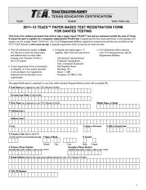 Fillable Online TExES Paper-Based Test Registration Form for DANTES ...