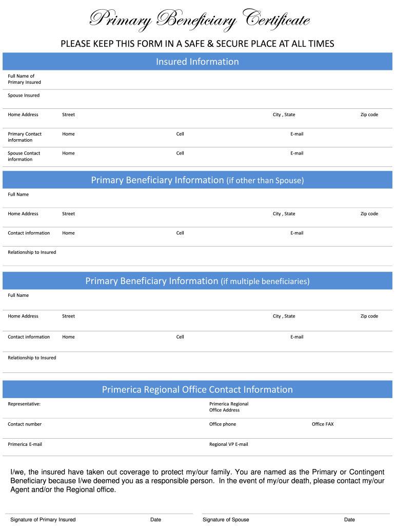 beneficiary certificate Preview on Page 1