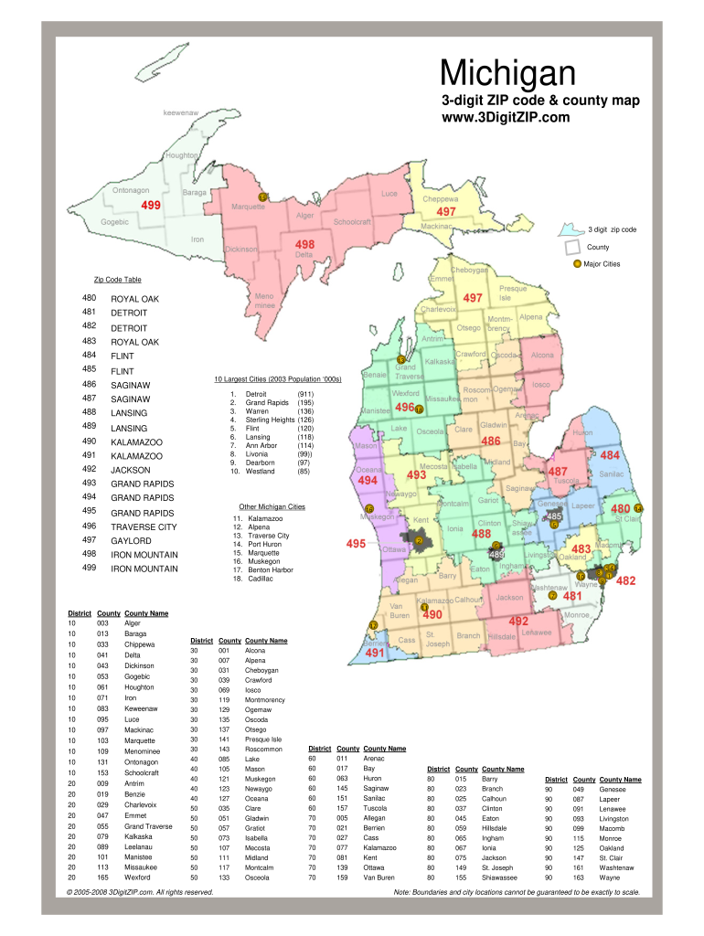Michigan Zip Code Map Fill Online Printable Fillable Blank