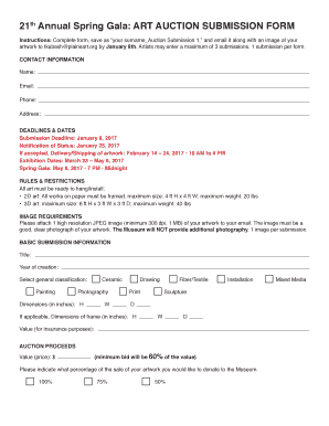 21th Annual Spring Gala: ART AUCTION SUBMISSION FORM - plainsart