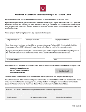 Withdrawal of Consent for Electronic Delivery of IRS Tax Form 1095-C - hr iu