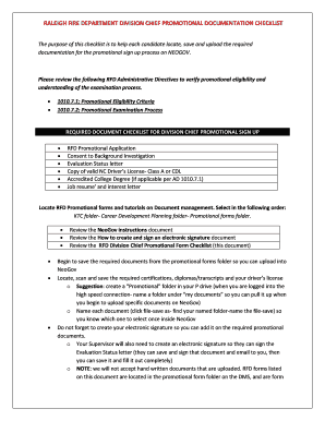 RFD Division Chief Promotional Form Checklist. RFD Division Chief Promotional Form Checklist - raleighnc