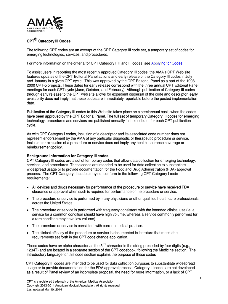 Fillable Online The following CPT codes are an excerpt of the CPT