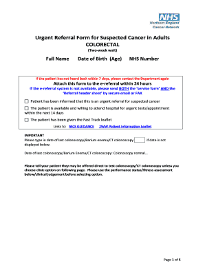Urgent Referral Form for Suspected Cancer in Adults