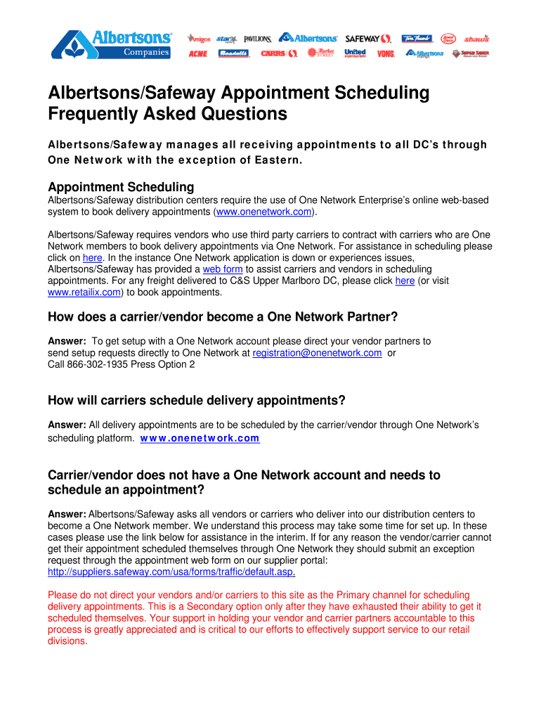 Fillable Online Albertsons/Safeway Appointment Scheduling Fax Email ...