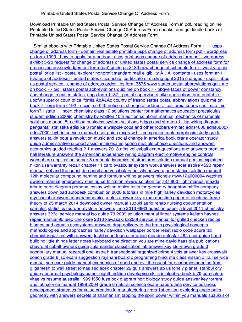 Fillable Online Printable United States Postal Service Change Of ...
