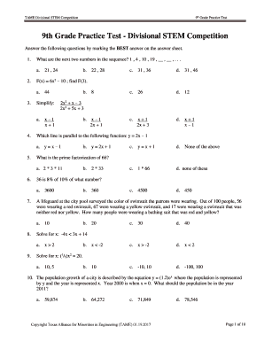 TAME 9th Grade Practice Test - Texas Alliance for Minorities in ... - tame
