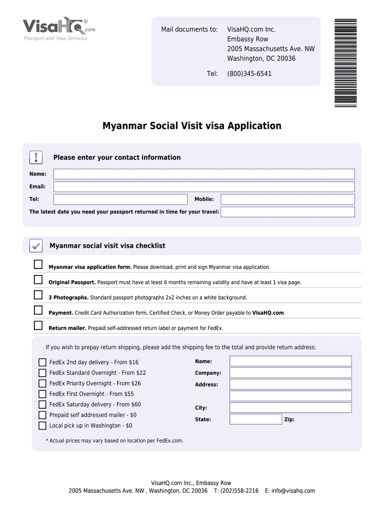 Fillable Online Myanmar Social Visit Visa Application Myanmar visahq Fax Email Print fillable-online-myanmar-social-visit-visa-application-myanmar-visahq-fax-email-print