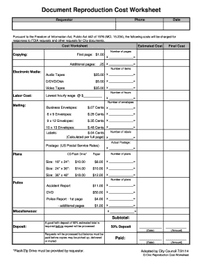 Fillable Online Document Reproduction Cost Worksheet - City of Orchard ...