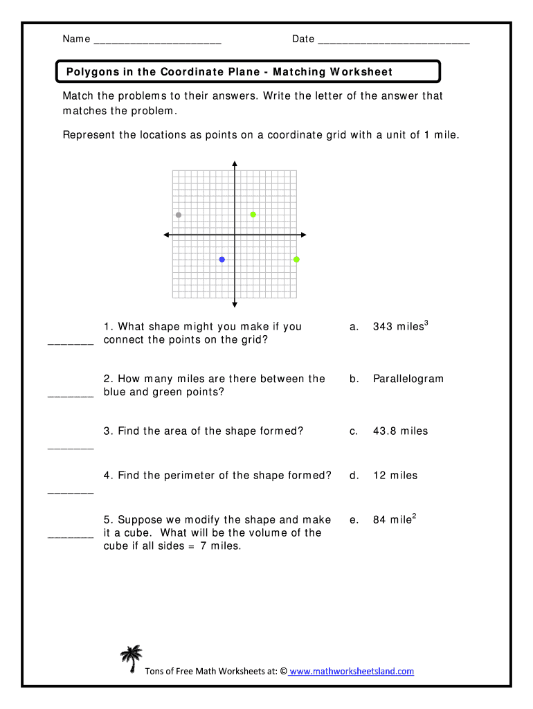 Fillable Online Polygons in the Coordinate Plane Matching Worksheet