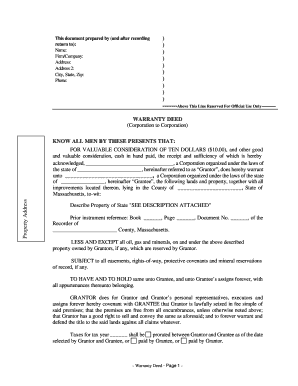 Massachusetts Warranty Deed from Corporation to Corporation