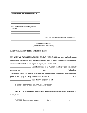 New Hampshire Warranty Deed to Separate Property of One Spouse to Both Spouses as Joint Tenants