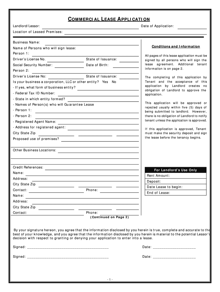 commercial lease application pdf Preview on Page 1