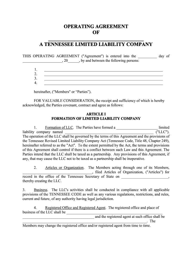 operating agreement llc tennessee Preview on Page 1