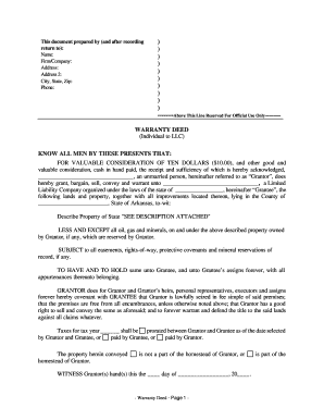 Arkansas Warranty Deed from Individual to LLC