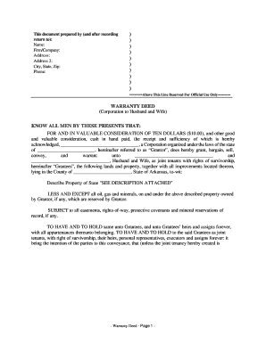 Warranty deed arkansas - Arkansas Warranty Deed from Corporation to Husband and Wife