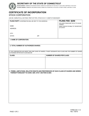 Connecticut Certificate of Incorporation