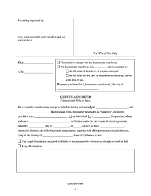 California Quitclaim Deed - Husband and Wife to Trust