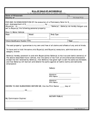 Bill Of Sale Form Wisconsin Vehicle Bill Of Sale Templates - Fillable