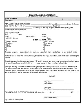 Ga trailer bill of sale - Texas Bill of Sale for WaterCraft or Boat