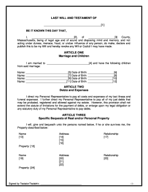 Massachusetts Legal Last Will and Testament Form for Married Person with Minor Children