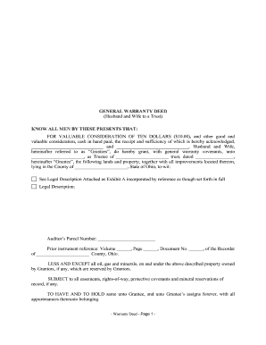 Warranty deed form ohio - Ohio General Warranty Deed from Husband and Wife to a Trust